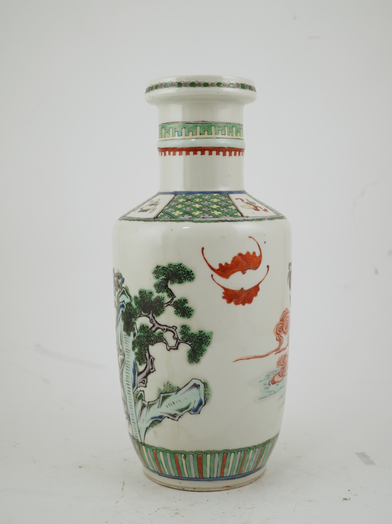 A Chinese famille rose rouleau vase, Kangxi mark, c.1900